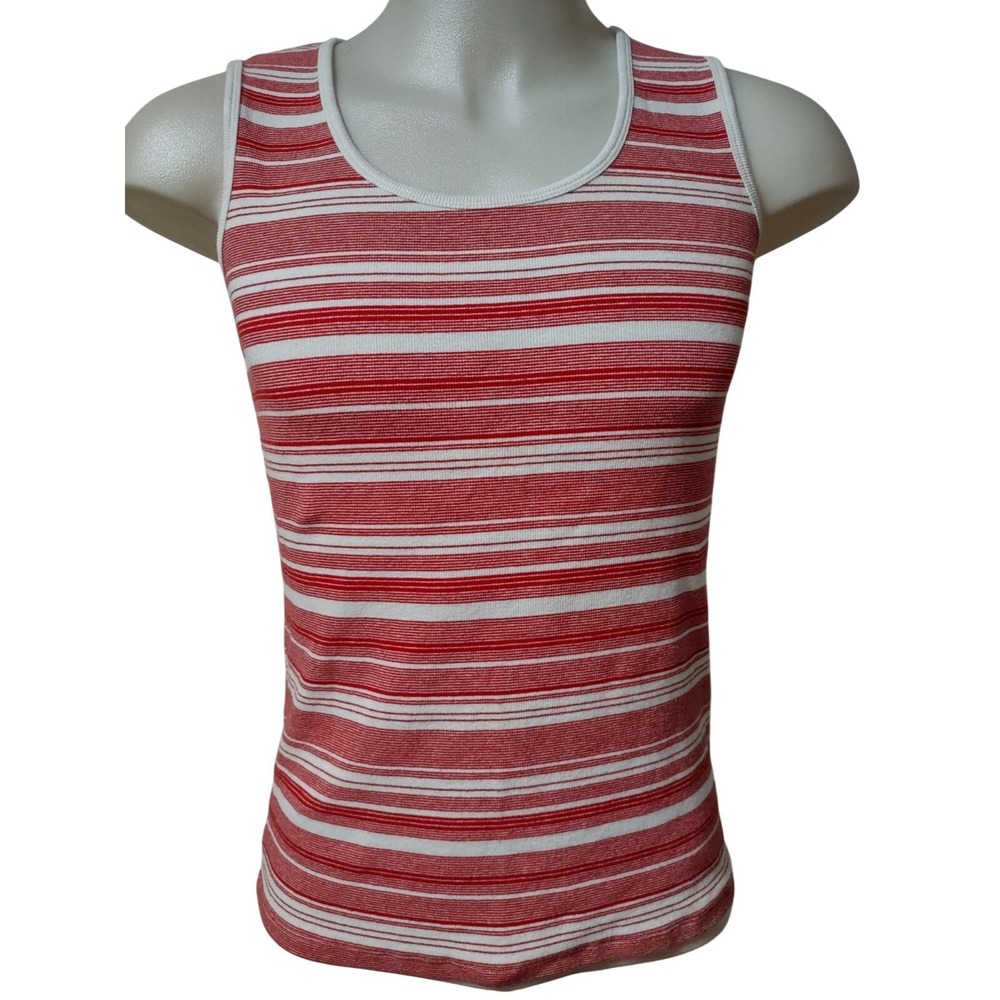 Falls Creek Womens Tank Top Size 2X Red & White Ribbed Wide Strap Stretch Cotton